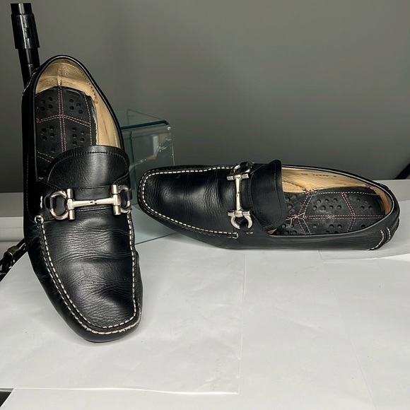 Salvatore Ferragamo Sz 11.5 D Black Leather Parigi Driving Loafers - Picture 1 of 15